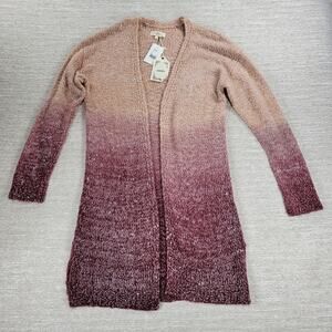 Entro Vilma Ombre Longline Open Cardigan Sweater Medium NWT Wine Blush Knit
